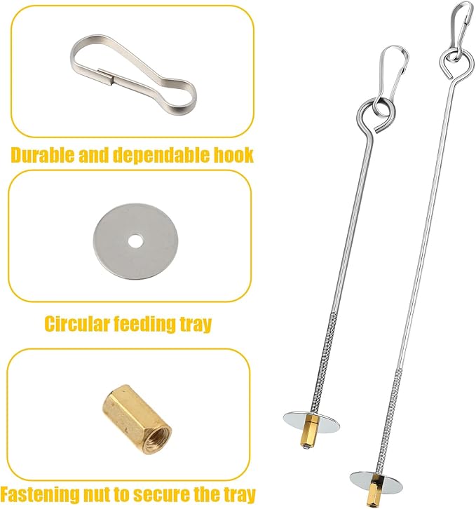 2PCS Bird Cage Food Holder with Hook, Parrot Fruit Vegetable Skewer, Stainless Steel Bird Feeder for Cages, Hanging Foraging Toy, Birds Cage Feeder Foraging Toy for Macaw Parakeet Parrot Budgie