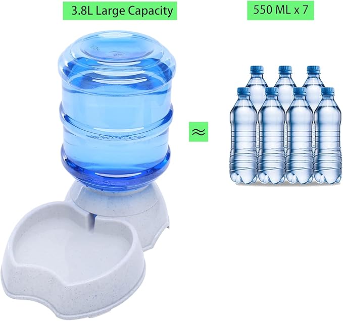 Pet Feeder and Water Food Dispenser Automatic Water Bowl for Dogs Cats, BPA-Free, Gravity Refill, Self Feeding for Small Medium Pets Puppy Kitten Rabbit - 1 Gallon 3.8L (Waterer + Feeder)
