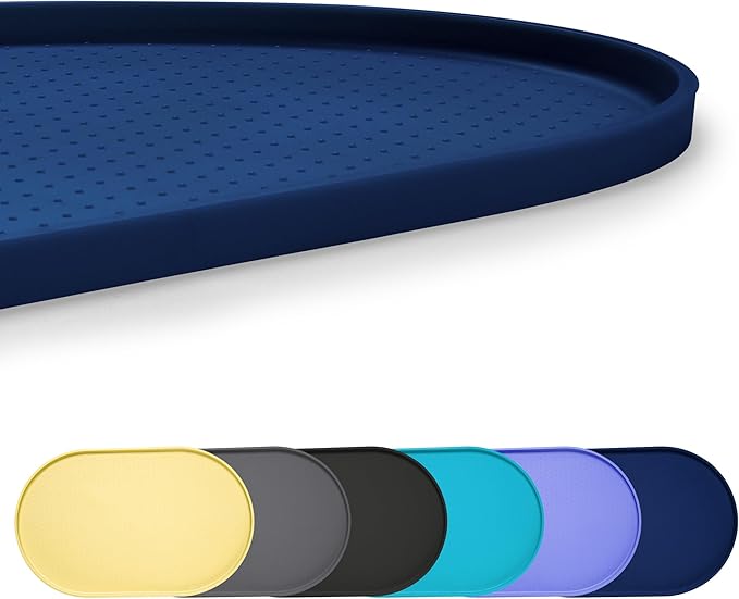100% Waterproof 0.5" Raised Edge BPA Free Silicone Dog Food Mat, Pet Cat Feeding Mats Contain Spills Protects Floors, Placemats for Cats and Dogs Water Bowl Dishwasher. (Small, Navy)