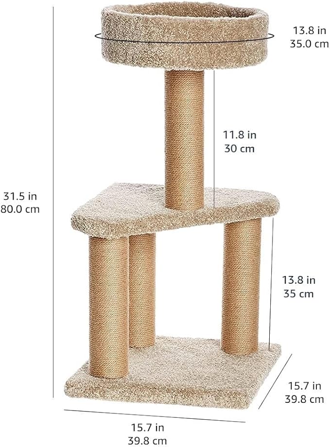 Amazon Basics Cat Tree - Multi-Level Climbing Activity Tower with Jute Rope Scratching Posts for Indoor Cats & Kittens, Medium (31.5" H), Beige