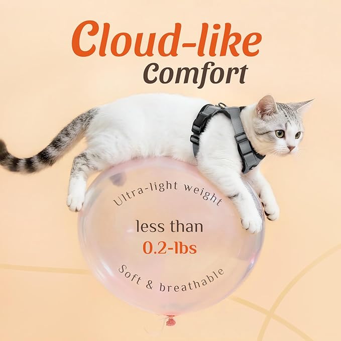 Dooradar Cat Harness and Leash Set, Escape Proof Safe Adjustable Kitten Vest Harnesses for Walking, Easy Control Soft Breathable Mesh Jacket with Reflective Strips for Cats, Grey, XXS