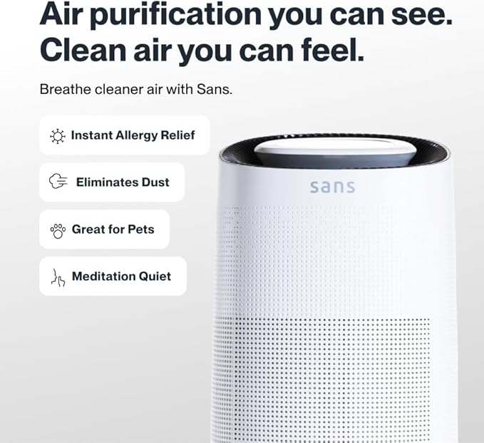 Sans HEPA 13 Air Purifier - Black - 1560ft² Ultra-Quiet Home Air Purifier, Pre-Filter, Activated Carbon, UV-C Light, Protect from Odors, Smoke, Pollutants, Allergens, Dust, Dander, Harmful Chemicals
