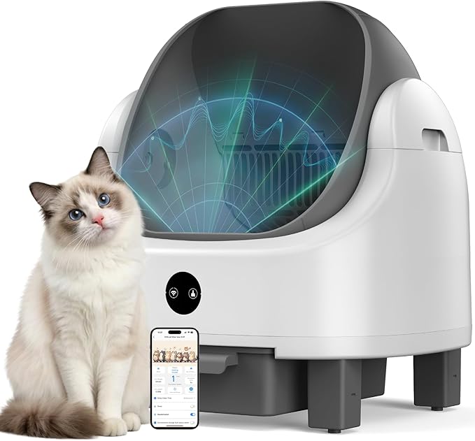 OROLEY Open-Top Automatic Cat Litter Box, Self-Cleaning Litter Box with APP Monitoring, 96L Extra Large Capacity, Odor Control System, Infrared Safety Protection, Litter Box for Multiple Cats (Gray)