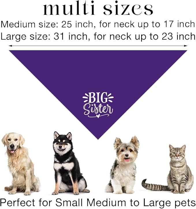 Big Sister Dog Bandanas, Purple Dog Bandana, Pet Scarf Accessories, Pet Triangle Scarf, Dogs Bandana for Large Dogs, Baby Announcement Dogs Bandanas (L)