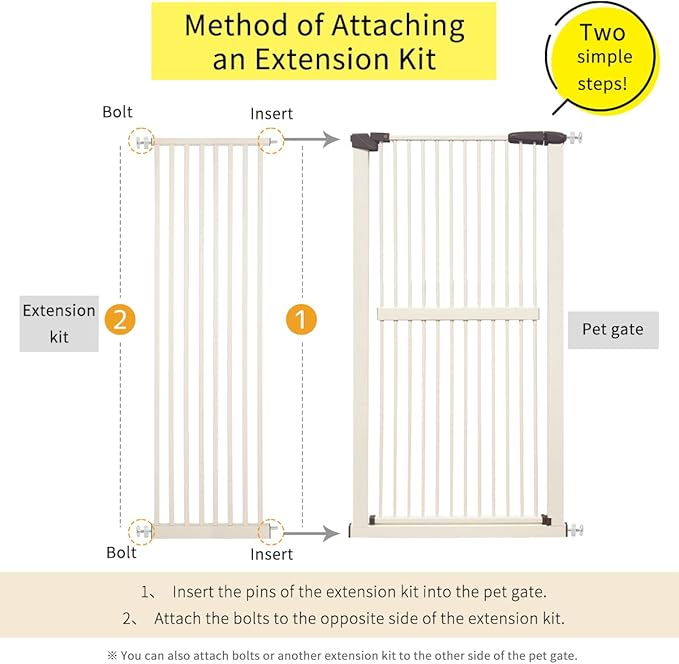 Lumizone Extra Tall Pet Gate 55.12" High Pressure Mounted 16.73" Wide Extension kit 1.37" Gap (Cream White, 55.12" H x 16.73" W, Extension)