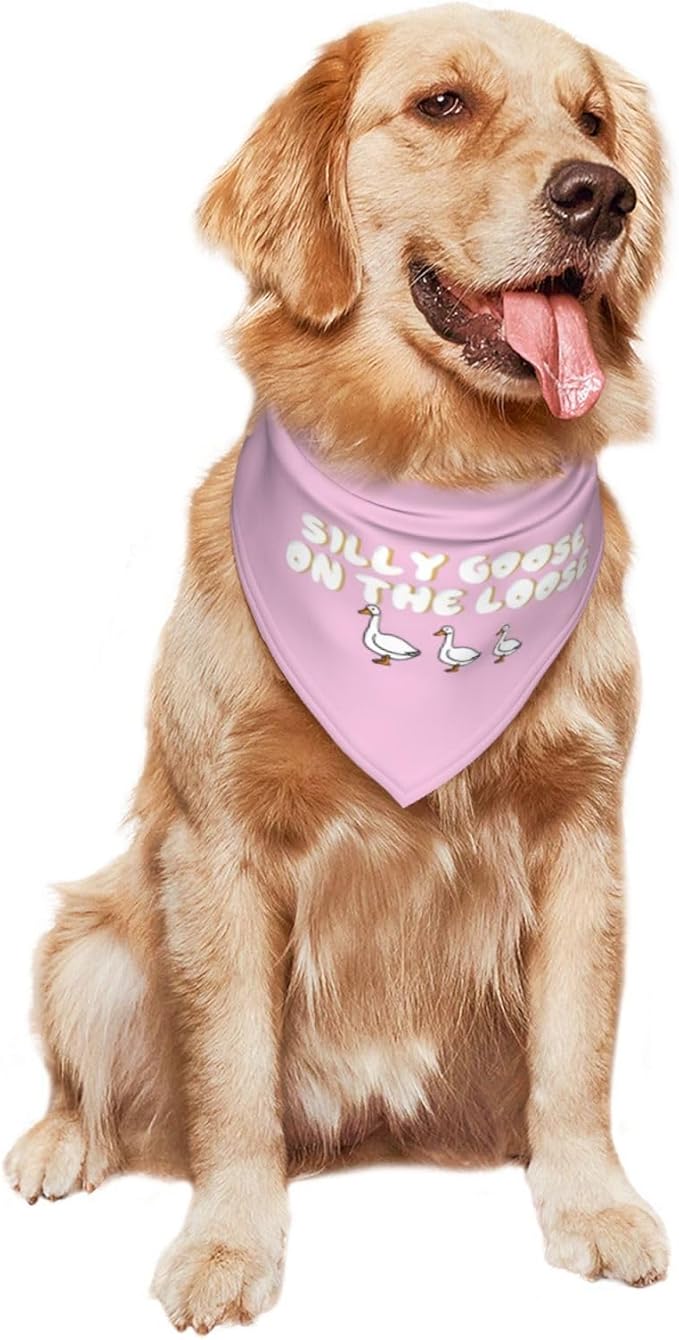 Silly Goose on The Loose Triangle Dog Bandana,Summer Bandana Funny Triangle Dogs Scarf Handkerchief Soft Adjustable Puppy Bandanas (Pink)