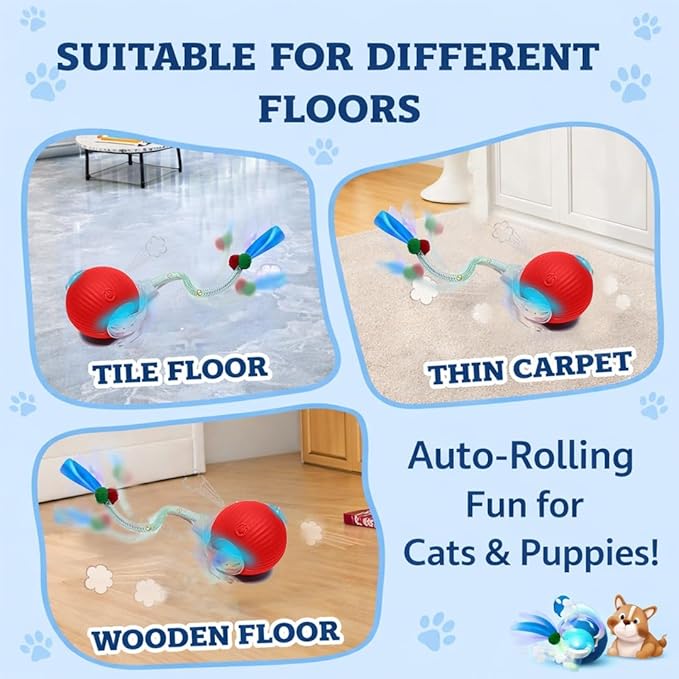GlowPounce Interactive Rolling Ball Toy for Indoor Cats & Small Dogs – Motion-Activated Smart Moving Ball with LED Lights – Rechargeable Automatic Play Toy for Cats, Kittens & Puppies