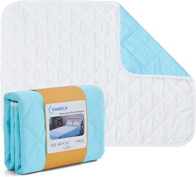KANECH Washable Underpads 44"x52" (1 Pack), Waterproof Heavy Absorbency Reusable Incontinence Bed Pads for Adults, Elderly, Kids & Pets - Bedwetting Mattress Protector