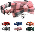 Pink Plaid Bow Kitten Collar with Bell, Breakaway Puppy Collar Bell with Bowtie Christmas Dog Collars Female for XXS Xs Small Tiny Little Pet Dogs Girl Kitten, for Hoilday Birthday Party