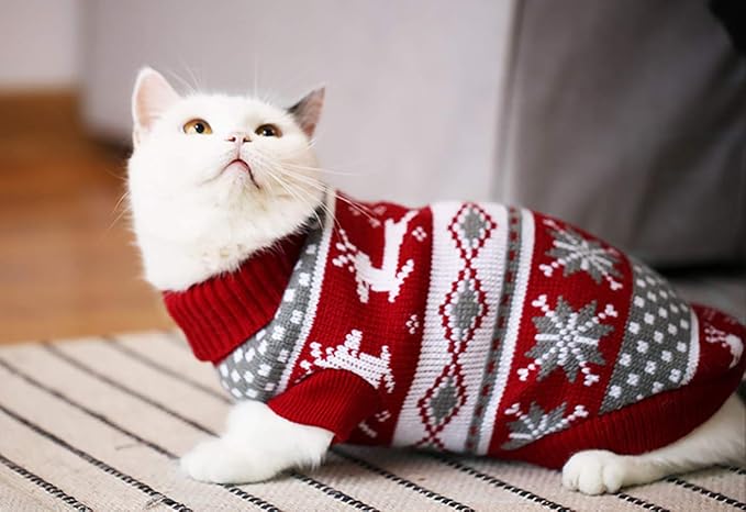 Vehomy Dog Christmas Sweaters Pet Winter Knitwear Xmas Clothes Classic Warm Coats Reindeer Snowflake Argyle Sweater for Kitty Puppy Cat-XS