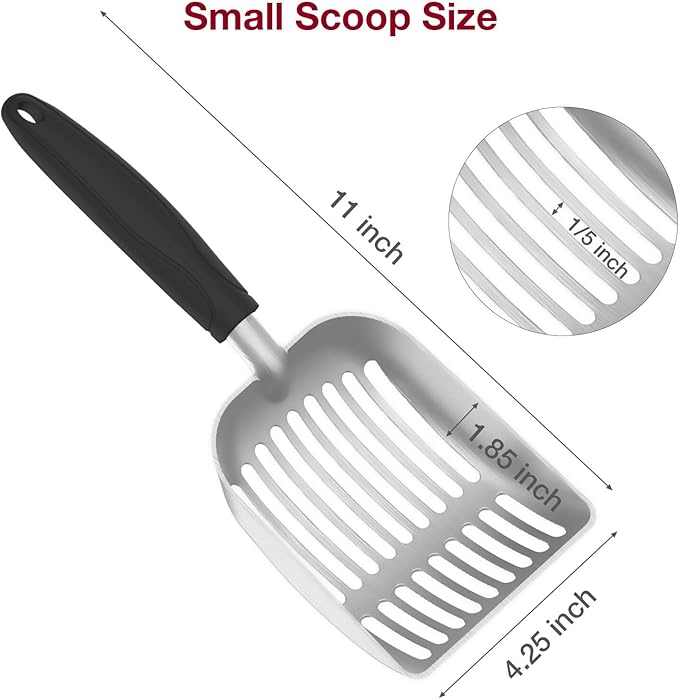 Cat Litter Scoop, Kitty Metal Scooper, Aluminum Alloy Sifter, Kitten Pooper Lifter, Deep Shovel, Long Handle, Poop Sifting, Durable, Heavy Duty, for Litter Box