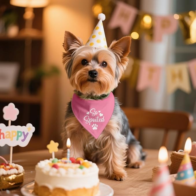 So Spoiled Pink Dog Bandana, Cute Love Printing Bandanas Decor, Funny Pet Scarf Accessories Photo Prop for Get-Together, Birthday for Girl Puppy Owner Pet Mom Dad