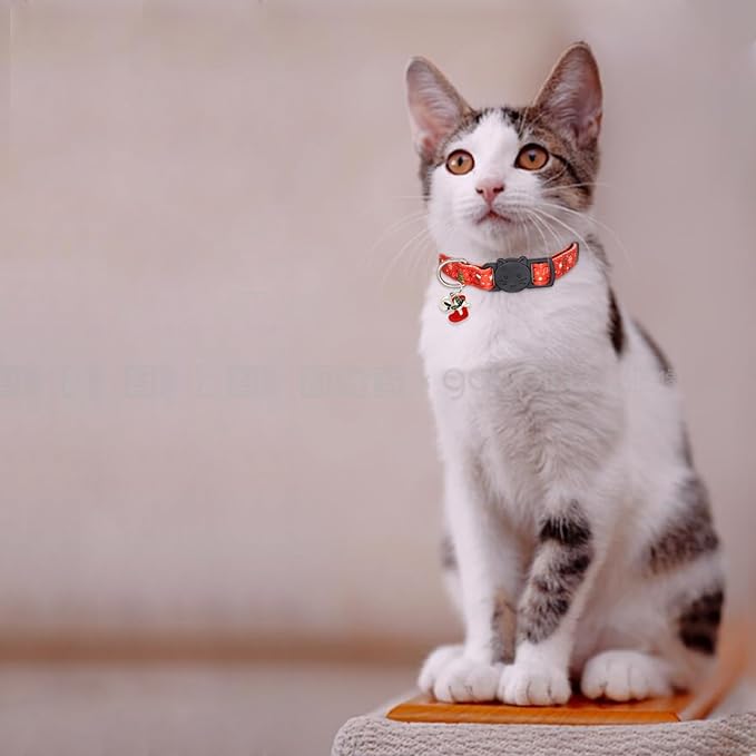 Christmas Cat Collar, Cotton 2 Pack Cat Collar with Bells, Breakaway Collars for Girl Boy Kittens, Christmas