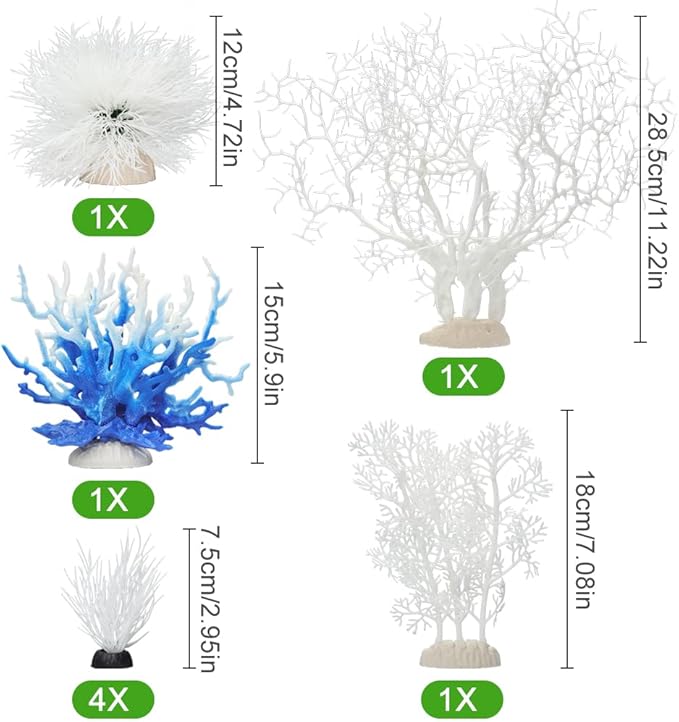 BEGONDIS 8 Pack Artificial Coral Ornament, Aquarium Plasitc Water Plants for Fish Tank Decorations