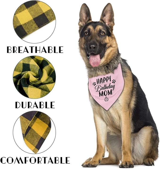 L21 Happy Birthday Mom Dog Bandana - Pink Dog Scarf Accessory for Mom's Birthday Party