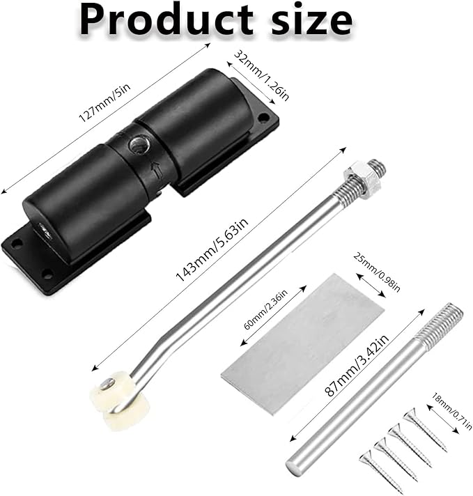 Automatic Door Closer, Zinc Alloy Safety Spring Door Closer Adjustable 30 kg Closing Door Hinge (Black)