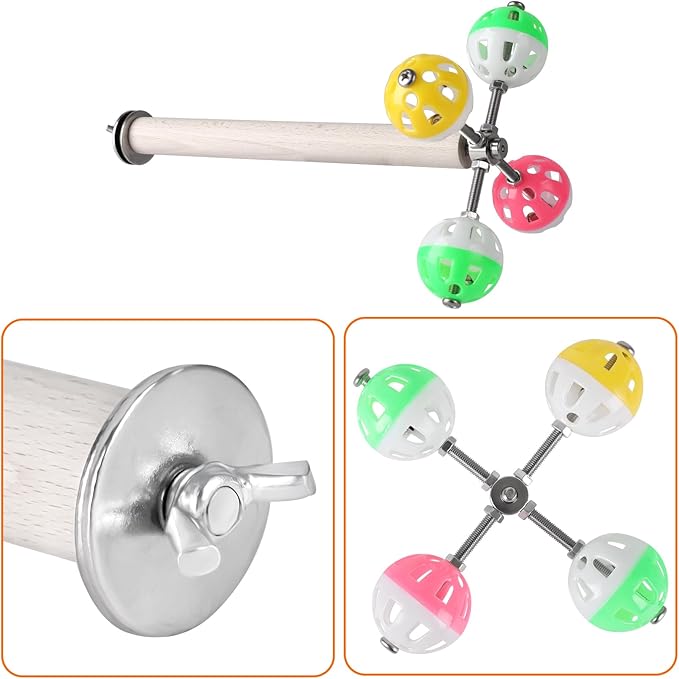Stand Perch Toy with Rotating Balls for Birds, Parakeets, Budgies, Cockatiels, Parrots, Budgerigars, Conures, Parrotlets, Ringnecks, Lovebirds (2Pcs)