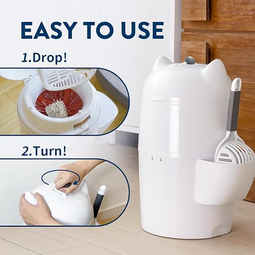 Red Rocket Purrr Litter Twist’R XL Cat Litter Pail Disposal System with Scoop Turn Handle Odor Free Patented (Hold 17lbs Litter)