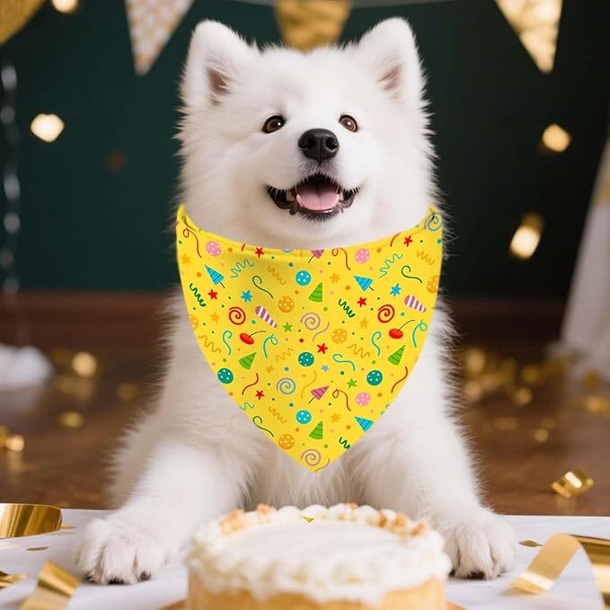 Birthday Dog Bandanas, Double Side Reversible Large Pet Bandanas, Celebration Set, Adjustable Triangle Holiday Scarves for Dogs Girl Boy Pets
