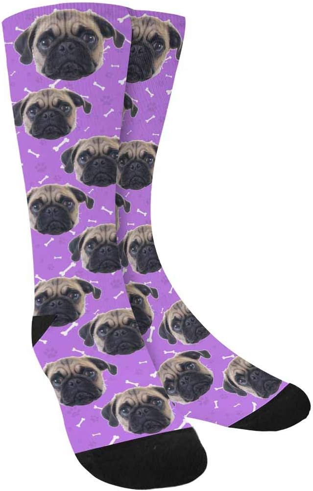 Custom Face Socks, Personalized Dog Lover Pet Photo Picture on Socks Unisex Athletic Crew Socks for Men Women