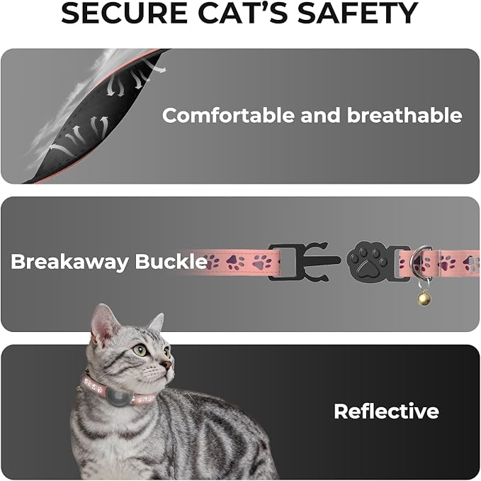 AirTag Cat Collar, Breakaway Cat Tracker Collar, Airtag Holder Compatible with Apple Air Tag, [Lightweight & Scratch Resistant] Adjustable Comfortable GPS Pet Collar for Cats Kittens, Pink