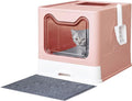 Cat Litter Box with Litter Mat and Scoop, Large Covered Litter Box with Lid, Front Entry Top Exit Kitty Box, Odor Control, Easy to Clean (Pink)