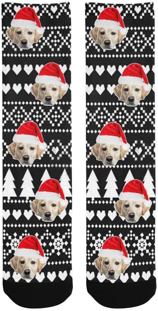 Custom Face Socks, Personalized Dog Lover Pet Photo Picture on Socks Unisex Athletic Crew Socks for Men Women
