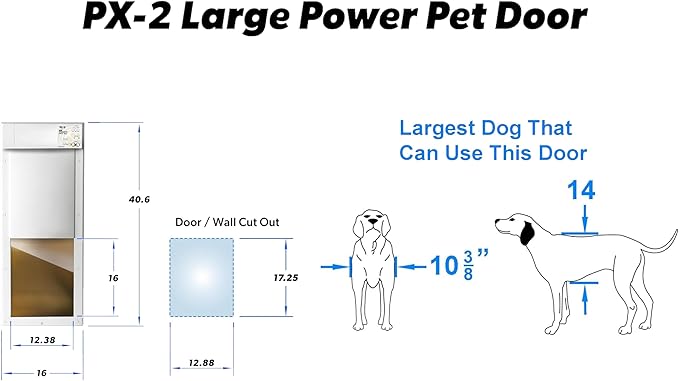 Power Pet Automatic Electronic Pet Door by High Tech Pet - Pet Operated Dog Door, High Security, Air Tight, for Large Dogs 30-100 lbs. (12 1/4" x 16" Pet Opening), Door Mount, Easy Install - PX-2DM