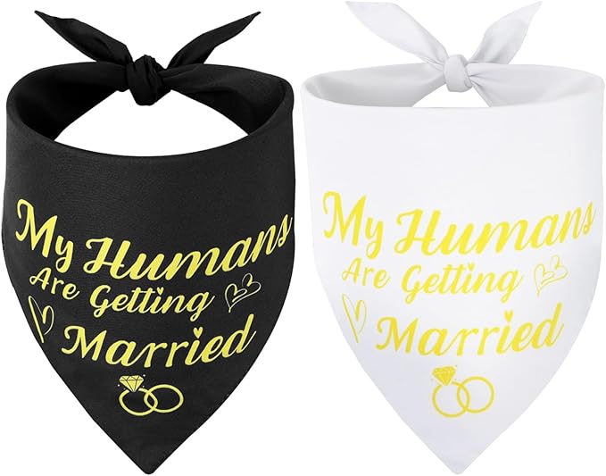 SZEE Wedding Decorations for Pets, 2 Pack My Humans are Getting Married Dog Bandanas, Engagement Party Decorations, Wedding or Engagement Gift for Couples, Dog Wedding Bandanas (Gold, L)