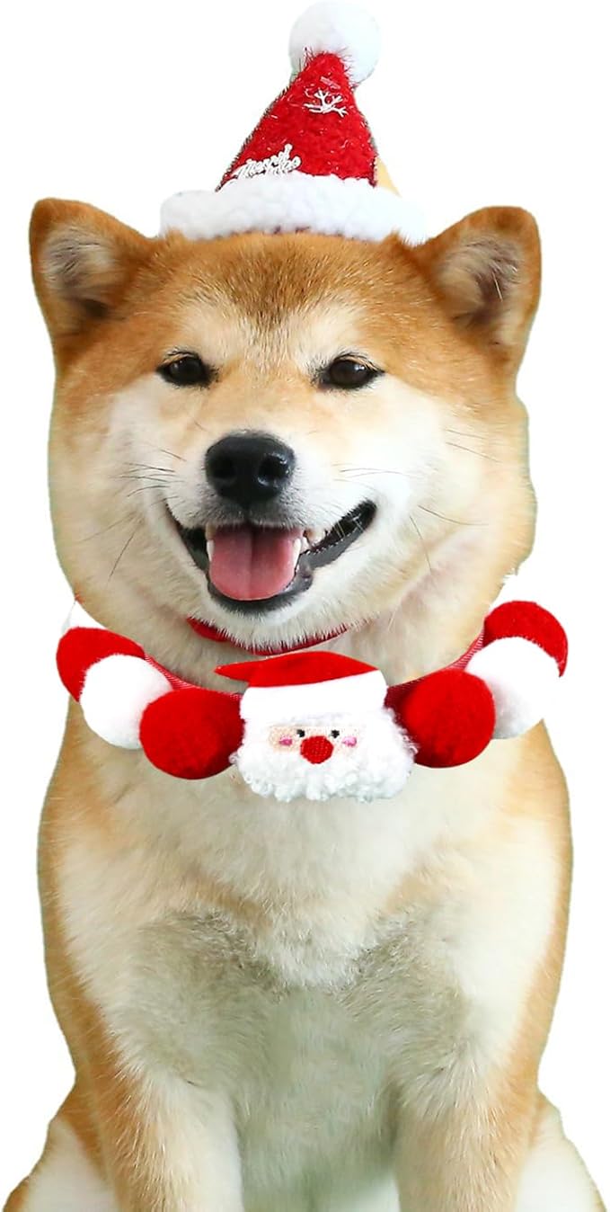 Lionheart glory Christmas Collar Pom-Pom Plush Ball Collar for Medium Dogs Pet Christmas Costume Soft Funny Dog Collar Xmas Party Accessories Headgear