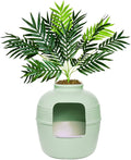 Good Pet Stuff Hidden Litter Box Planter, Decorative Cat Litter Enclosure with Carbon Filter, Artificial Plant, Easy Clean, Removable Liner, Round Style, Essentials Kit, Sage Green