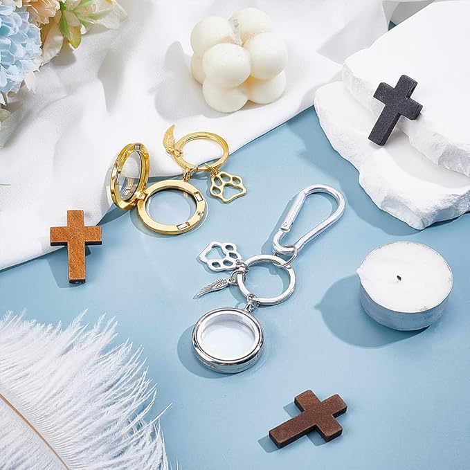 NBEADS 2 Pcs 2 Colors Pet Personalized Picture Keychain, 2.36inch Pet Memorial Photo Pet Portrait Locket Keychain with Alloy Rings for Dog Cat Sympathy Gift