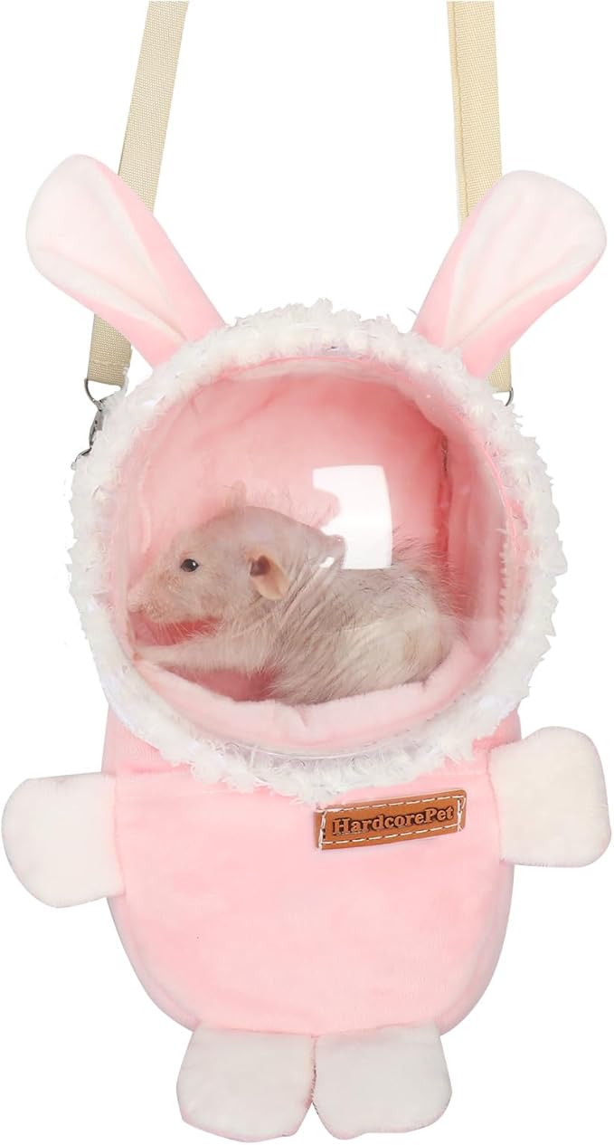 Sugar Glider Bonding Pouch Bonding Pouch Carry for Rat Syrian Hamster Hedgehog Small Pocket Pets, Gerbil Travel Bag Cute Bunny-Shaped Outing Bag with Large Transparent Window（Pink）