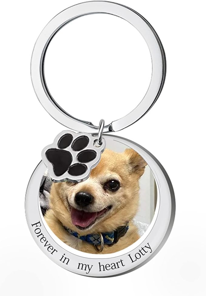 Custom Pet Photo Keychain Personalized Photo Pawprint Dog Tag Keychain Engraved Keyring Animal Pet Lover