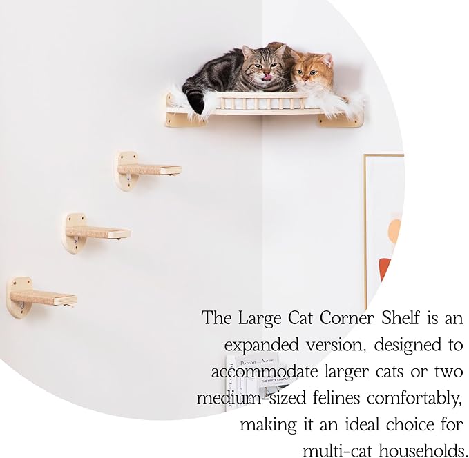 Large Cat Shelves with 3 Steps, Wall Mounted Cat Climbing Shelf with Plush Covered Bed, for Indoor Cats (Wood)