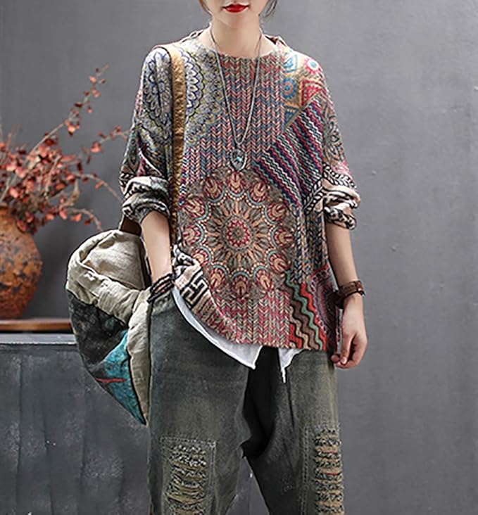 YESNO Women Christmas Sweater Graphic Printed Oversized Pullover Sweaters Casual Loose Knit Tops S01