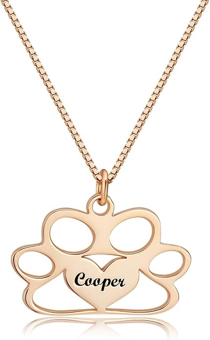 Personalized Cute Dog Cat Paw Name Necklace Forever Love Custom Heart Pendant Pet Name Necklace Gift for Pet Lovers