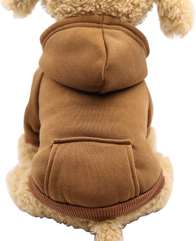 Jecikelon Winter Dog Hoodie Sweatshirts with Pockets Warm Dog Clothes for Small Dogs Chihuahua Coat Clothing Puppy Cat Custume (Coffee, X-Small)