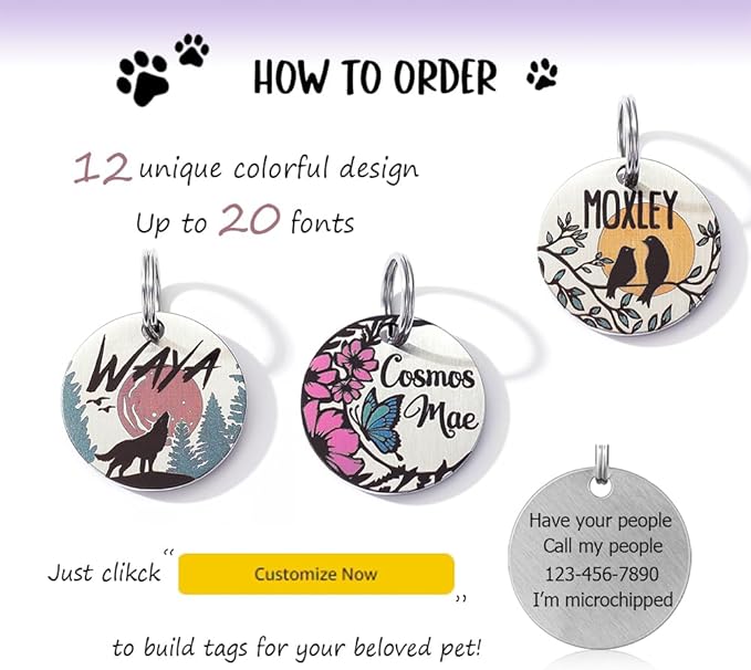 Colorful Dog Tags Personalized, Engraved Dog Tags with Colored Printing for Pets, Dog Name tag with deep Engraving, Custom pet ID Tags, Customizable cat Collar Holder tag (Daisy)