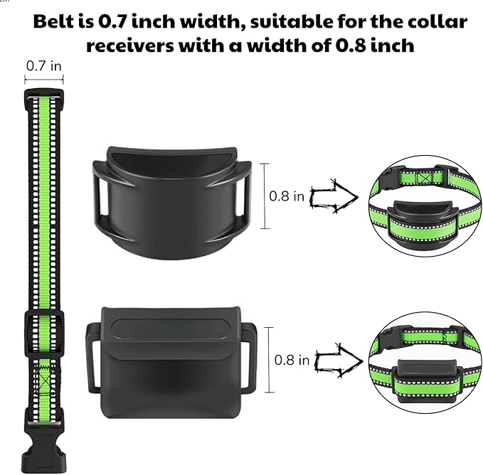 Dog Training Collar Replacement and Shock Collar Strap - 3/4 Inch Wide Adjustable Nylon Band with Reflective Replacement Strap for E Collar and Bark Collar (Green)