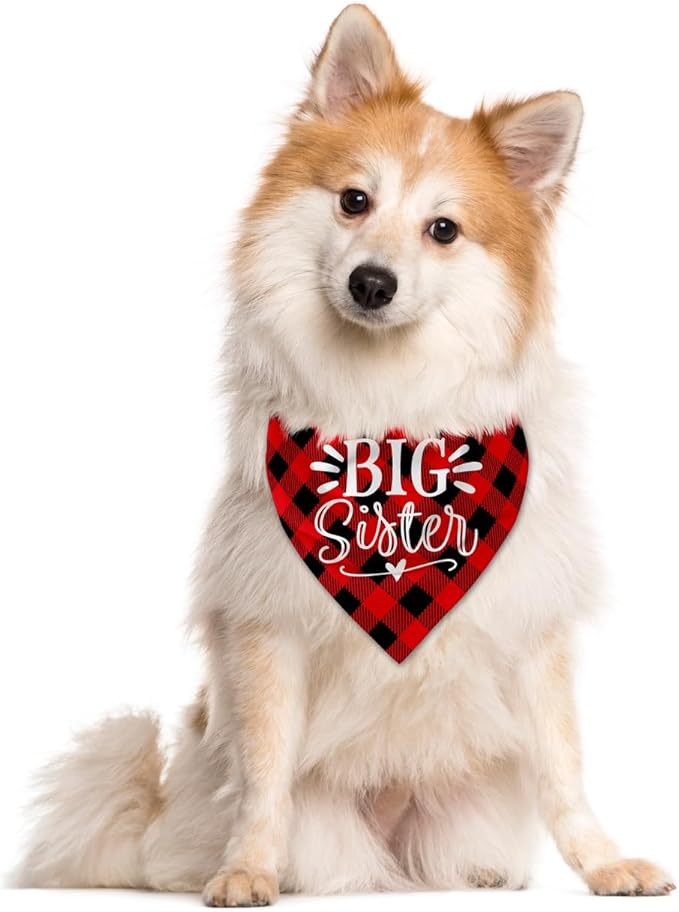 Big Sister Buffalo Plaid Plaid Plaid Blue Camo Pet Scarf Dog Bandana Accessories Poppy For Small Medium Large Gift, Puppy Announcement Dog, (B16)