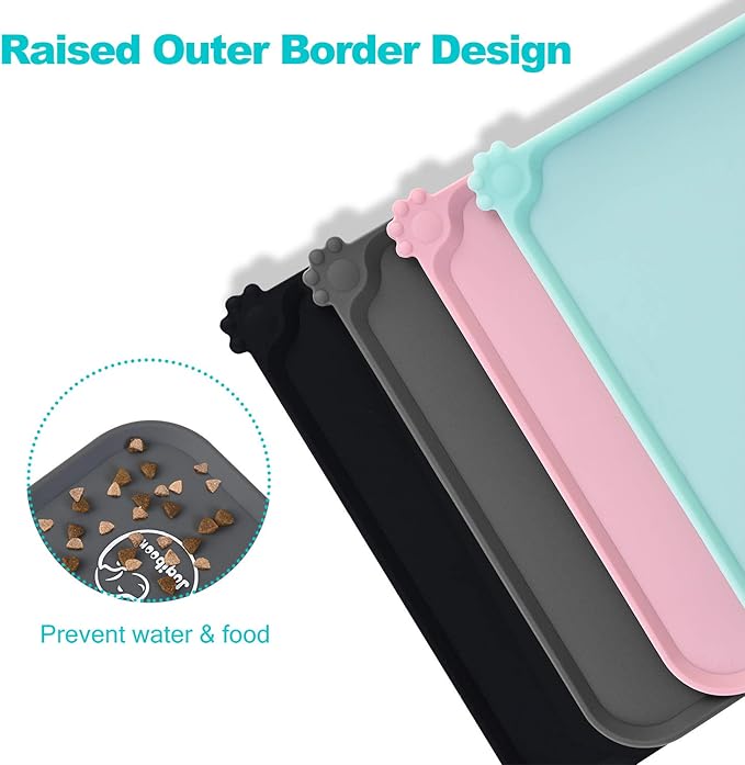 Silicone Waterproof Dog Cat Pet Feeding Mats, Non Slip, Easy Clean Pet Dog Cat Bowl Mats Placemat (28" x 24") Grey