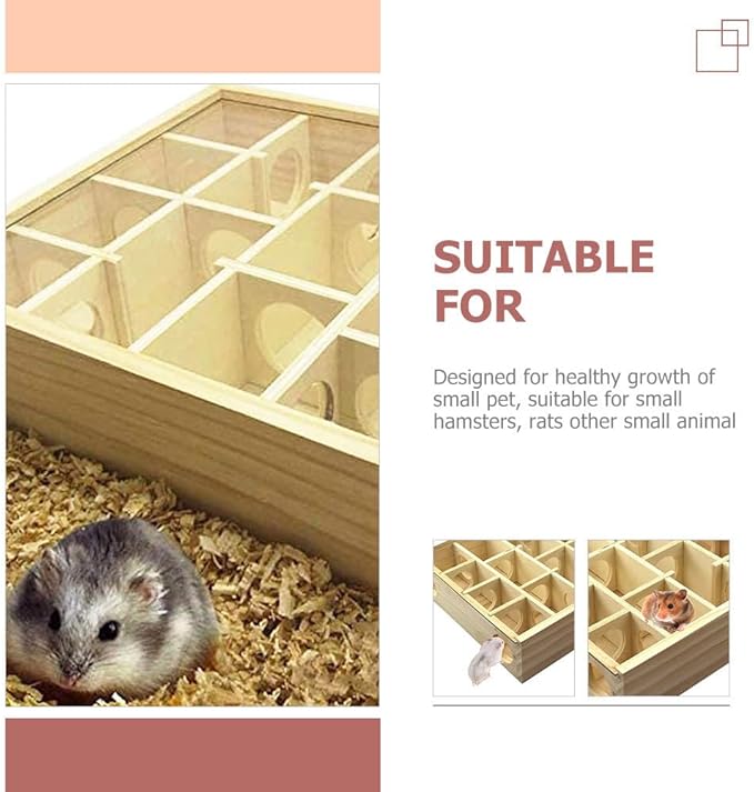 Wooden Hamster Maze Toy Multi-Grid Maze Household Hamster Hideaway Toy Small Pet Cage Accessory