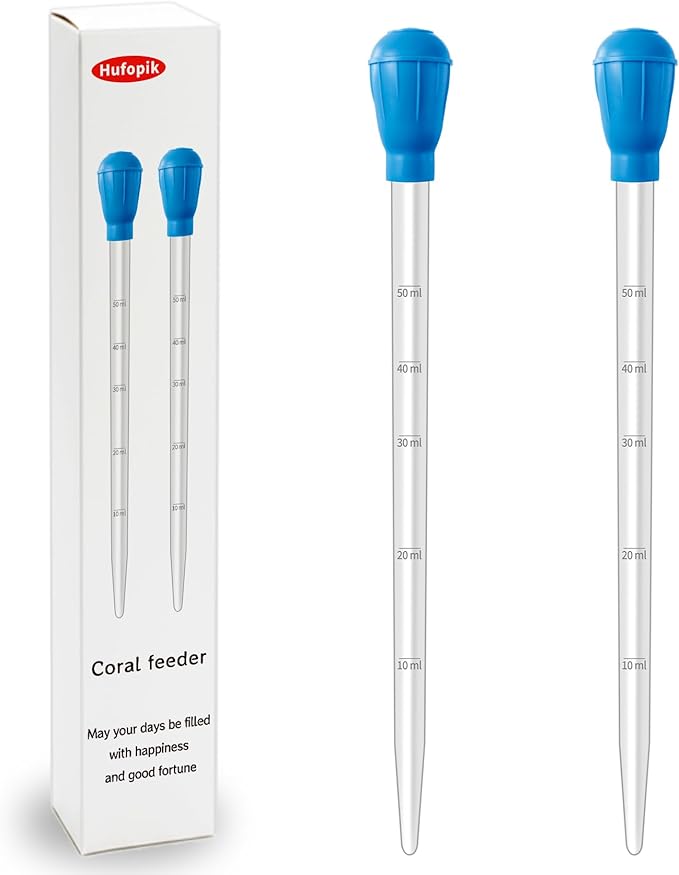 2 Pieces Long Pipette for Fish Tank Coral Food Feeder Long Syringe Reef Coral Food Spot Feeder Tube for Reef Aquatic Plant Spider Snake Lizard