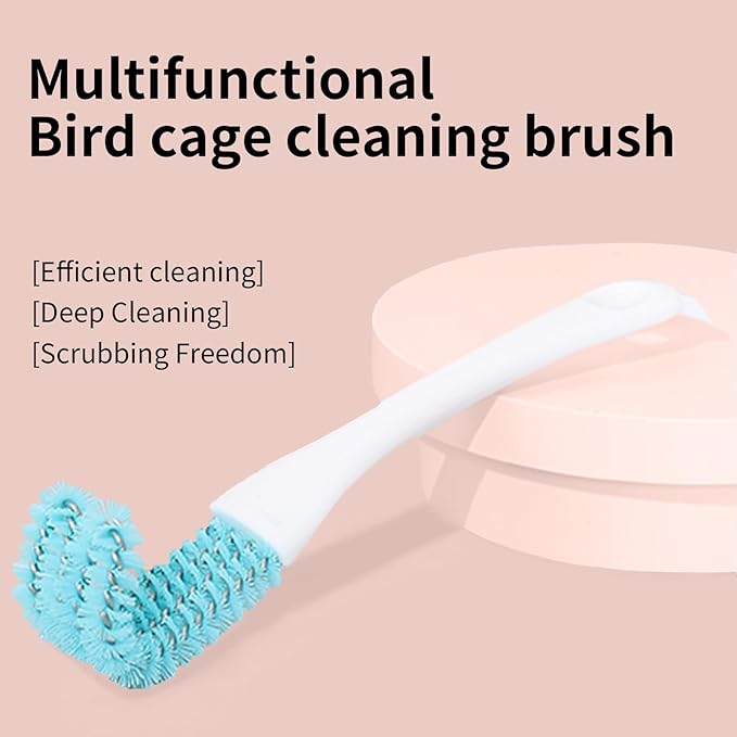 Stainless Steel Bird Cage Cleaner with Long Handle - Dual Head Brush & Scraper for Parrot Cages, Perch Cleaning Tool–Durable Cage Cleaning Tool & Accessory (2, Blue)