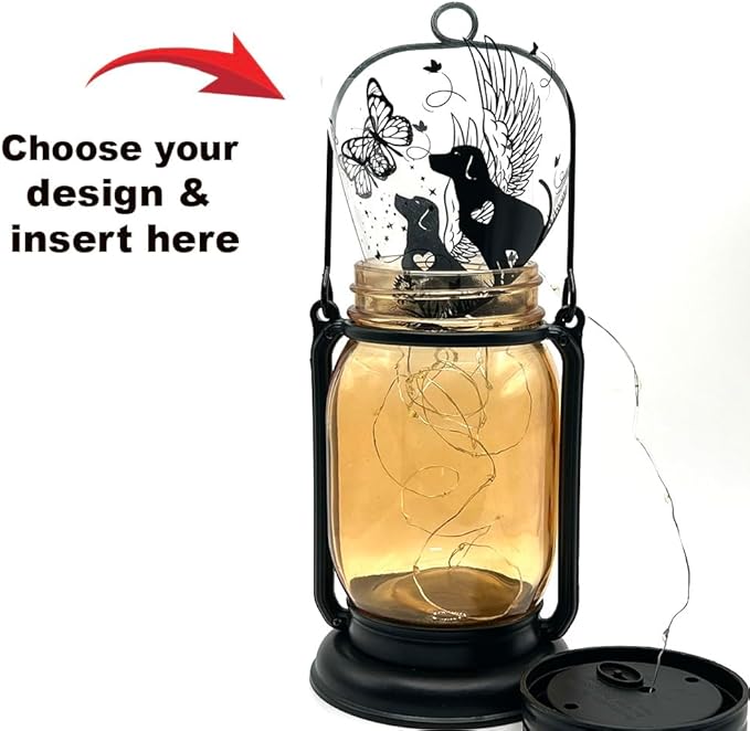 iHeartDogs Angel Dog or Cat Memorial Mason Jar Solar Light - Outdoor Hanging Lantern, Garden Stake, Solar Powered, Garden Decor - Warm Light