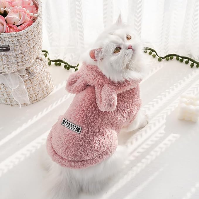 Selena Cat Bunny Ears Costume Cute Dog Kitten Hoodies Sweater Rabbit Ears Puppy Pet Apparel (Small,Pink)