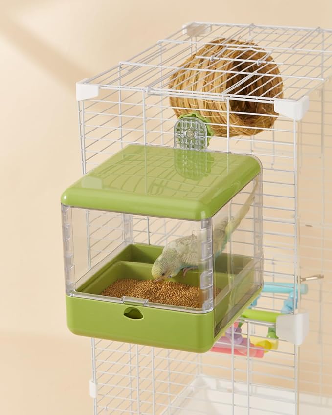 septillar Bird Feeder and Bath for Cage, Hanging Bird Bathtub Bath Shower Box Bowl, Bird Cage Accessories Suitable for Small Medium Birds, Parrots, Lovebirds, Finches, Parakeets, Mannikin (White)