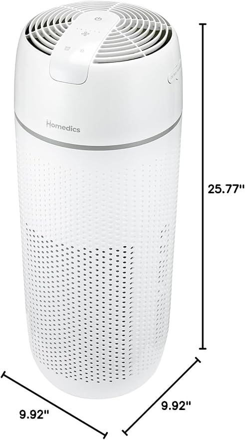Homedics Air Purifier, 4-in-1 Tower for Extra Large Rooms up to 1,692 Square Feet, 99% HEPA-Type Filtration for Smoke, Allergens, Pollutants, Dust and Pet Dander with UV-C Technology