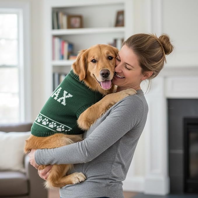 Customizable Pet Sweater for Dogs & Cats with Name Soft Acrylic Knit, Paw Print Detail, Perfect for Small and Large Pets, Ideal for Daily Wear or Holiday Season Gifts